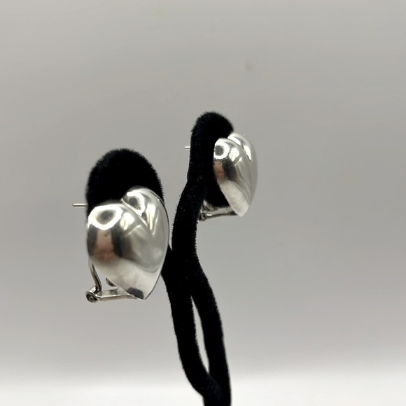 Puffy Heart Sterling Silver Earrings large Vintage Earrings Love Romance - Picture 3 of 11